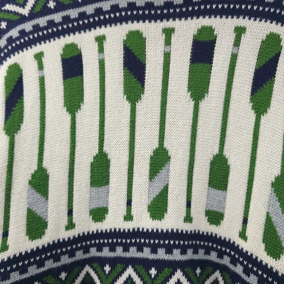 MERONA Fisherman Shawl Collar Navy Green Knit Cardigan Rowing Oar Nautical, L - Picture 8 of 11